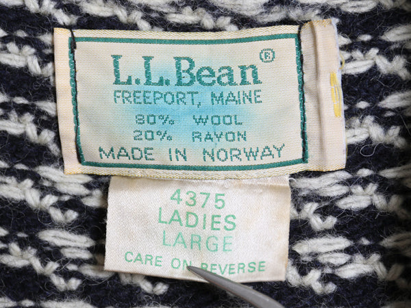 80s ノルウェー製 エルエルビーン バーズアイ ニット セーター レディース L 小さめ S / ヴィンテージ ウール ノルディック ツートン 紺 白