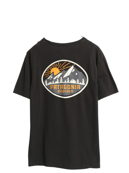 パタゴニア 両面 プリント 半袖 Tシャツ メンズ L / 古着 アウトドア バックプリント グラフィック イラスト アート カットソー ブラック