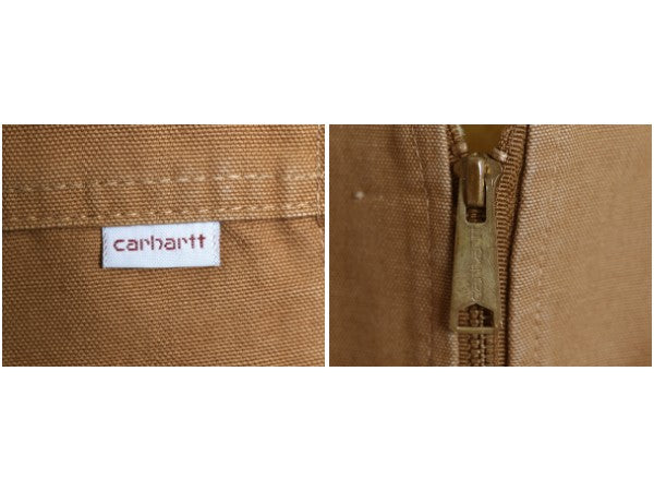 80s USA製 カーハート ダック ベスト メンズ L / ヴィンテージ ワーク 裏 ボア パイル フリース フルジップ 重ね着 前開き ワンポイント 茶