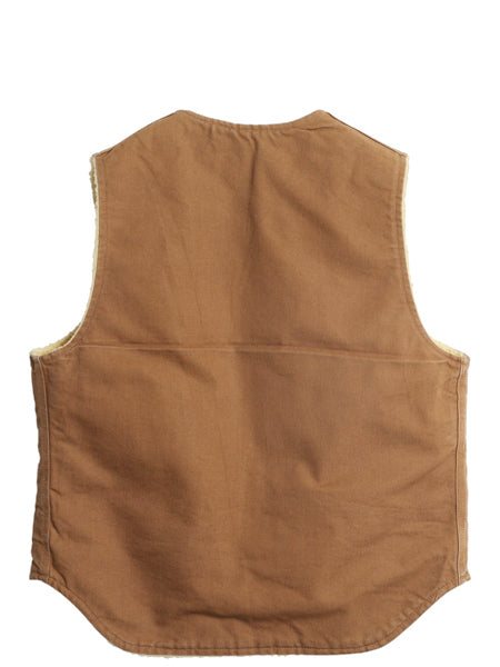 80s USA製 カーハート ダック ベスト メンズ L / ヴィンテージ ワーク 裏 ボア パイル フリース フルジップ 重ね着 前開き ワンポイント 茶