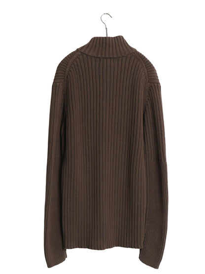 ポロ ジーンズ ラルフローレン ハイネック コットン ニット セーター メンズ XL / リブ編み ワンポイント ヘンリーネック 大きいサイズ 茶