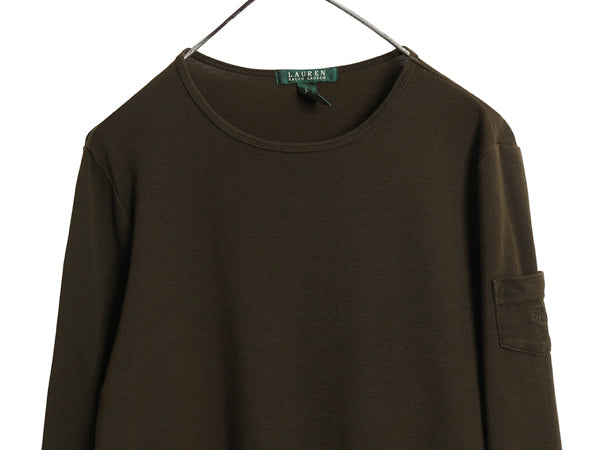 00s ローレン ラルフローレン 長袖 Tシャツ レディース L ポロ オールド コットン ストレッチ リブ編み カットソー ワンポイント ボックス