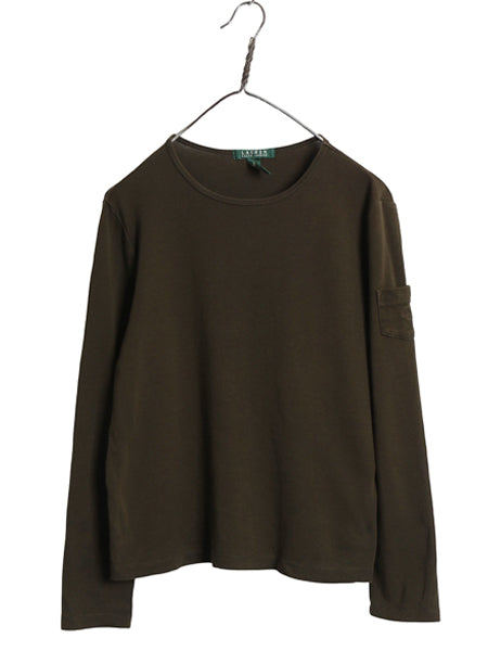 00s ローレン ラルフローレン 長袖 Tシャツ レディース L ポロ オールド コットン ストレッチ リブ編み カットソー ワンポイント ボックス