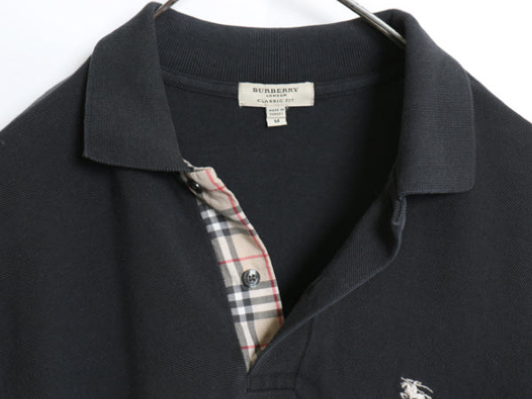 バーバリー ロンドン 鹿の子 半袖 ポロシャツ メンズ M / 半袖シャツ ノバチェック コットン ワンポイント カットソー ボックス ブラック