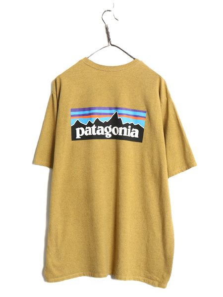 パタゴニア 両面 プリント 半袖 Tシャツ メンズ XL 古着 アウトドア P6 ボックスロゴ バックプリント カットソー 大きいサイズ マスタード