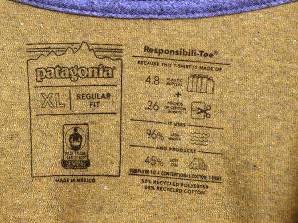 パタゴニア 両面 プリント 半袖 Tシャツ メンズ XL 古着 アウトドア P6 ボックスロゴ バックプリント カットソー 大きいサイズ マスタード
