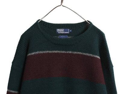 90s ポロ ラルフローレン ボートネック ニット セーター メンズ XL オールド ヴィンテージ タイプ ウール ツートン ボーダー 大きいサイズ