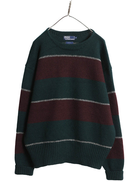 90s ポロ ラルフローレン ボートネック ニット セーター メンズ XL オールド ヴィンテージ タイプ ウール ツートン ボーダー 大きいサイズ