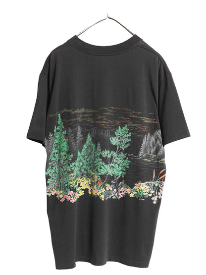 80s アート イラスト 両面 プリント Tシャツ メンズ XXL 程 古着 ヴィンテージ シングルステッチ カットソー グラフィック 黒 大きいサイズ