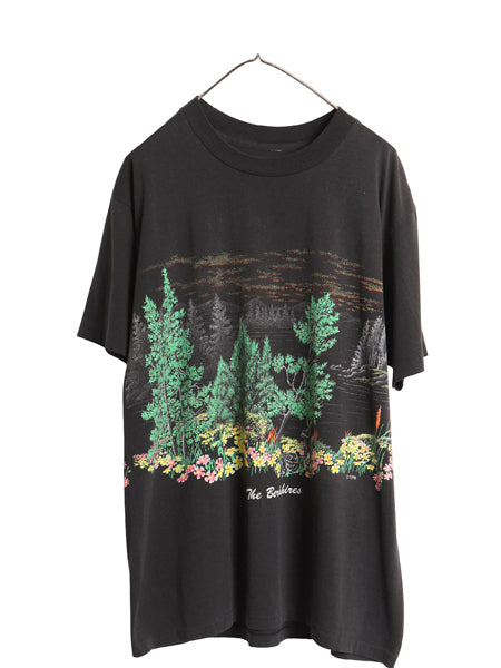 80s アート イラスト 両面 プリント Tシャツ メンズ XXL 程 古着 ヴィンテージ シングルステッチ カットソー グラフィック 黒 大きいサイズ