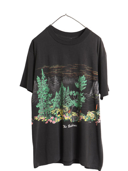 80s アート イラスト 両面 プリント Tシャツ メンズ XXL 程 古着 ヴィンテージ シングルステッチ カットソー グラフィック 黒 大きいサイズ