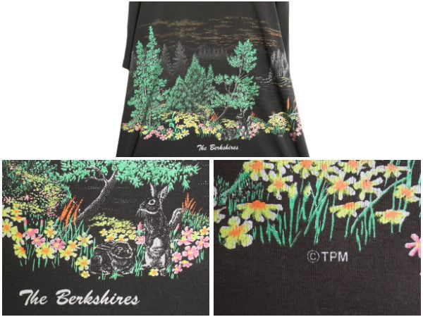 80s アート イラスト 両面 プリント Tシャツ メンズ XXL 程 古着 ヴィンテージ シングルステッチ カットソー グラフィック 黒 大きいサイズ