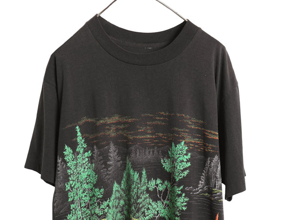 80s アート イラスト 両面 プリント Tシャツ メンズ XXL 程 古着 ヴィンテージ シングルステッチ カットソー グラフィック 黒 大きいサイズ