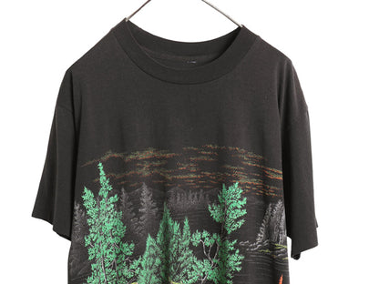 80s アート イラスト 両面 プリント Tシャツ メンズ XXL 程 古着 ヴィンテージ シングルステッチ カットソー グラフィック 黒 大きいサイズ