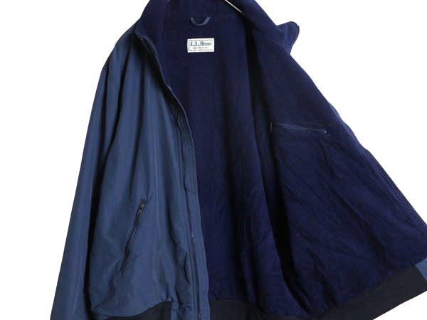 90s エルエルビーン ナイロン ウォームアップ ジャケット メンズ XL 程/ 古着 オールド ジャンパー フリース ライナー付き 大きいサイズ 紺