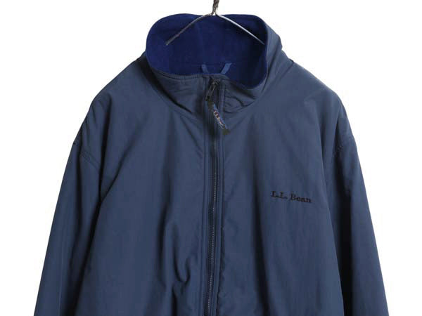 90s エルエルビーン ナイロン ウォームアップ ジャケット メンズ XL 程/ 古着 オールド ジャンパー フリース ライナー付き 大きいサイズ 紺