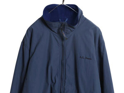 90s エルエルビーン ナイロン ウォームアップ ジャケット メンズ XL 程/ 古着 オールド ジャンパー フリース ライナー付き 大きいサイズ 紺
