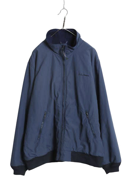 90s エルエルビーン ナイロン ウォームアップ ジャケット メンズ XL 程/ 古着 オールド ジャンパー フリース ライナー付き 大きいサイズ 紺