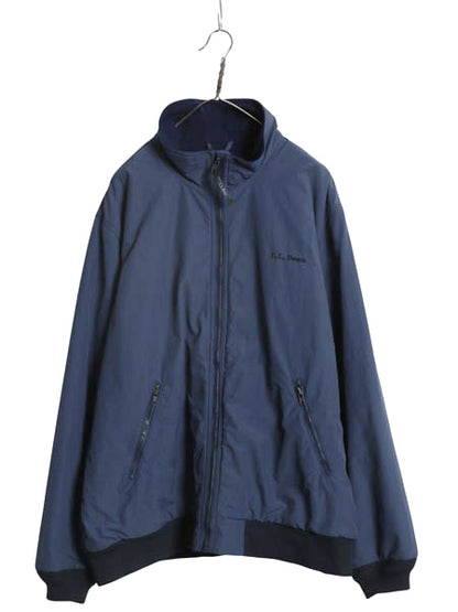 90s エルエルビーン ナイロン ウォームアップ ジャケット メンズ XL 程/ 古着 オールド ジャンパー フリース ライナー付き 大きいサイズ 紺