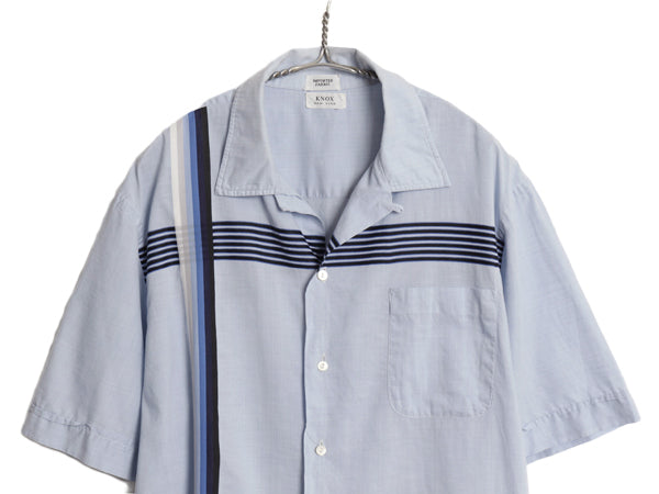 60s ★ KNOX NEW YOER 100% コットン オープンカラー シャツ メンズ L / 古着 ヴィンテージ ループ留め 開襟 ボックス 半袖シャツ ブルー