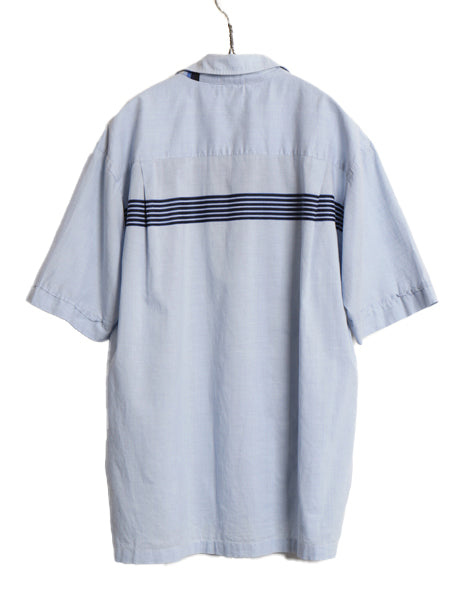 60s ★ KNOX NEW YOER 100% コットン オープンカラー シャツ メンズ L / 古着 ヴィンテージ ループ留め 開襟 ボックス 半袖シャツ ブルー