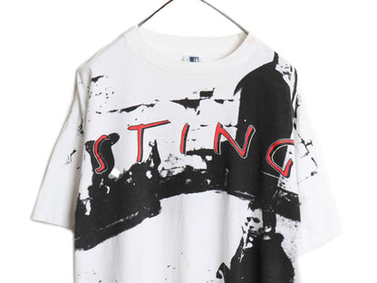 90s USA製 ★ スティング オールオーバー プリント Tシャツ メンズ XL / オールド 当時物 オフィシャル バンド ロック ツアー 白 GEM 総柄