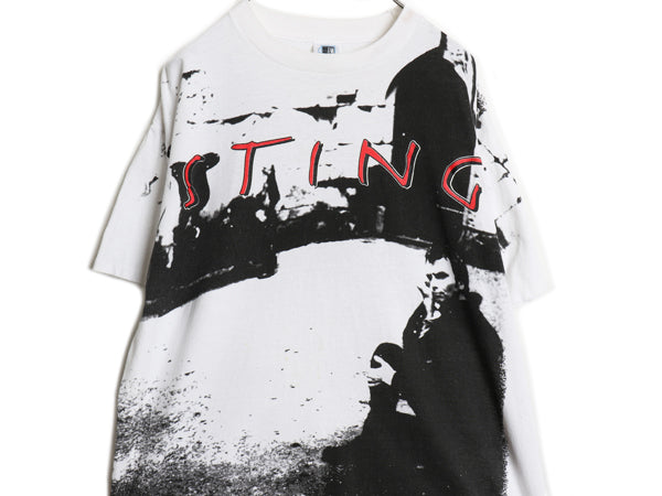 90s USA製 ★ スティング オールオーバー プリント Tシャツ メンズ XL / オールド 当時物 オフィシャル バンド ロック ツアー 白 GEM 総柄