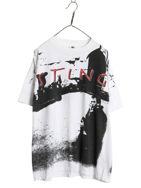 90s USA製 ★ スティング オールオーバー プリント Tシャツ メンズ XL / オールド 当時物 オフィシャル バンド ロック ツアー 白 GEM 総柄