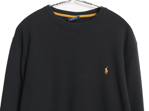 ポロ ラルフローレン 長袖 サーマル Tシャツ メンズ M / ロンT ワッフル コットン カットソー ワンポイント ストレッチ インナー ブラック