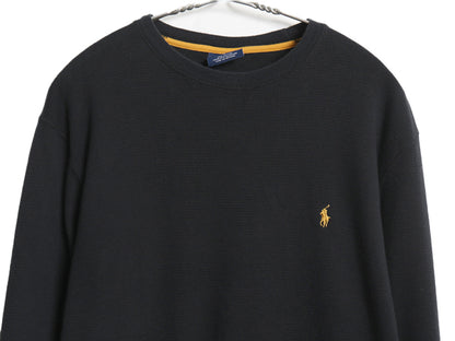 ポロ ラルフローレン 長袖 サーマル Tシャツ メンズ M / ロンT ワッフル コットン カットソー ワンポイント ストレッチ インナー ブラック