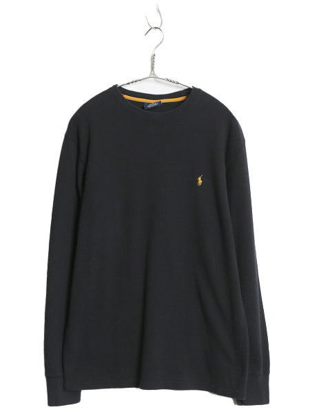 ポロ ラルフローレン 長袖 サーマル Tシャツ メンズ M / ロンT ワッフル コットン カットソー ワンポイント ストレッチ インナー ブラック