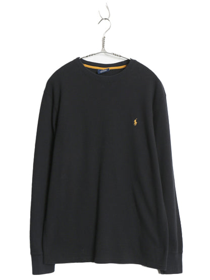 ポロ ラルフローレン 長袖 サーマル Tシャツ メンズ M / ロンT ワッフル コットン カットソー ワンポイント ストレッチ インナー ブラック