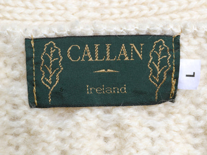 アイルランド製 CALLAN フィッシャーマン ニット カーディガン メンズ L / アラン ウール セーター 前開き 重ね着 ローゲージ ナチュラル