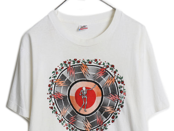 90s USA製 ★ グレイトフルデッド スカル イラスト プリント Tシャツ メンズ L 古着 オールド 当時物 バンド ロック 薔薇 キャラクター 白
