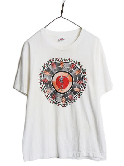 90s USA製 ★ グレイトフルデッド スカル イラスト プリント Tシャツ メンズ L 古着 オールド 当時物 バンド ロック 薔薇 キャラクター 白