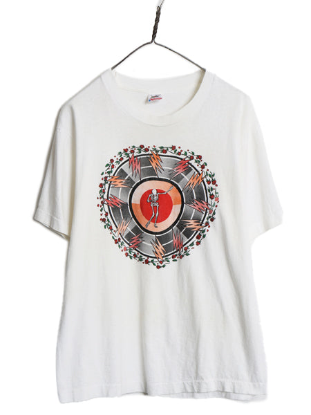 90s USA製 ★ グレイトフルデッド スカル イラスト プリント Tシャツ メンズ L 古着 オールド 当時物 バンド ロック 薔薇 キャラクター 白