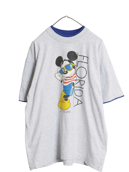 90s USA製 ミッキー プリント Tシャツ メンズ レディース XL  / 古着 オールド ディズニー オフィシャル キャラクター 大きいサイズ グレー