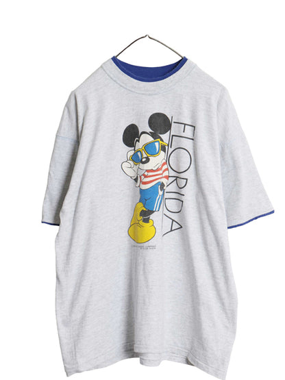 90s USA製 ミッキー プリント Tシャツ メンズ レディース XL  / 古着 オールド ディズニー オフィシャル キャラクター 大きいサイズ グレー