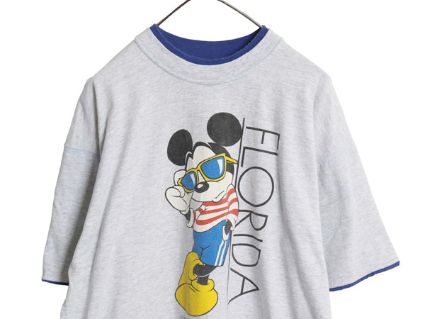 90s USA製 ミッキー プリント Tシャツ メンズ レディース XL  / 古着 オールド ディズニー オフィシャル キャラクター 大きいサイズ グレー