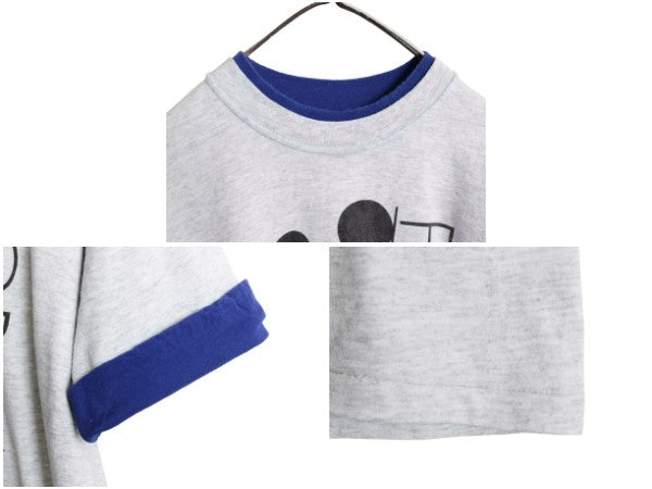 90s USA製 ミッキー プリント Tシャツ メンズ レディース XL  / 古着 オールド ディズニー オフィシャル キャラクター 大きいサイズ グレー