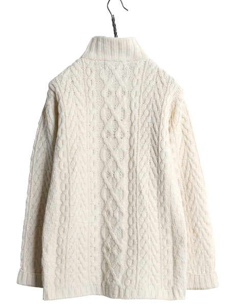 アイルランド製 aran crafts ハーフジップ フィッシャーマン ニット セーター レディース XS / メリノ ウール アラン ケーブル ナチュラル