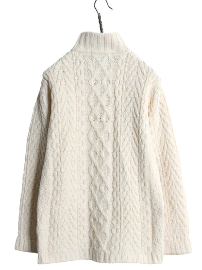 アイルランド製 aran crafts ハーフジップ フィッシャーマン ニット セーター レディース XS / メリノ ウール アラン ケーブル ナチュラル