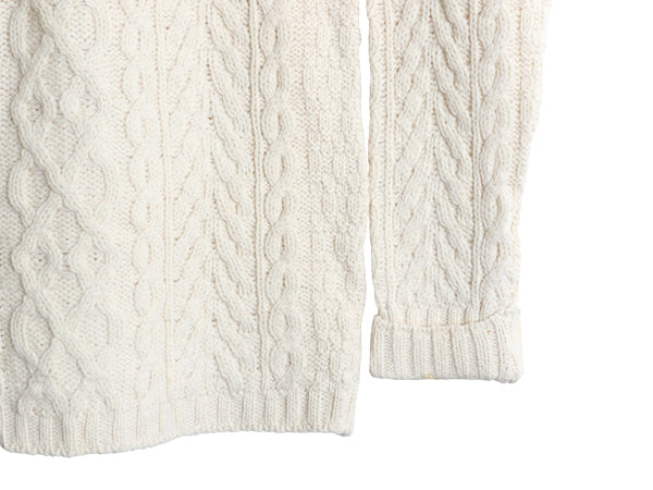 アイルランド製 aran crafts ハーフジップ フィッシャーマン ニット セーター レディース XS / メリノ ウール アラン ケーブル ナチュラル