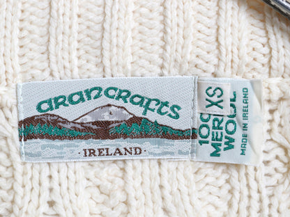 アイルランド製 aran crafts ハーフジップ フィッシャーマン ニット セーター レディース XS / メリノ ウール アラン ケーブル ナチュラル