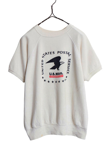 70s ★ US MAIL プリント 半袖 スウェット メンズ M レディース L 程/ ヴィンテージ スエット ラグラン 裏起毛 トレーナー 重ね着 ロゴ 白