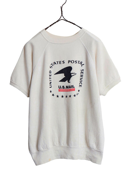 70s ★ US MAIL プリント 半袖 スウェット メンズ M レディース L 程/ ヴィンテージ スエット ラグラン 裏起毛 トレーナー 重ね着 ロゴ 白
