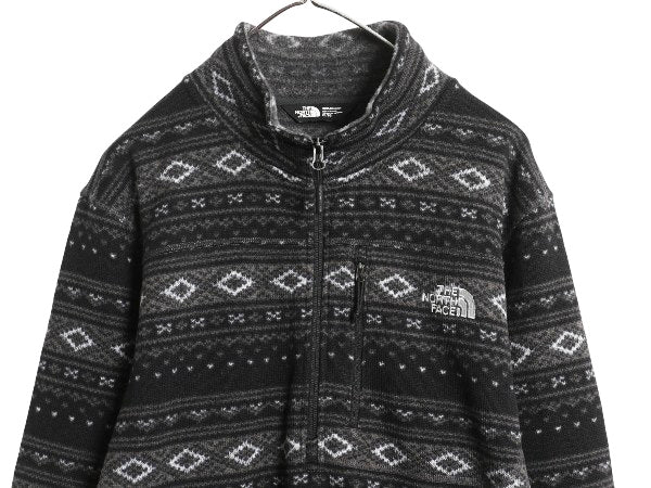 US企画 ノースフェイス セーター フリース ジャケット メンズ XL 古着 プルオーバー ジャンパー ニット ハーフジップ ノルディック 総柄 黒