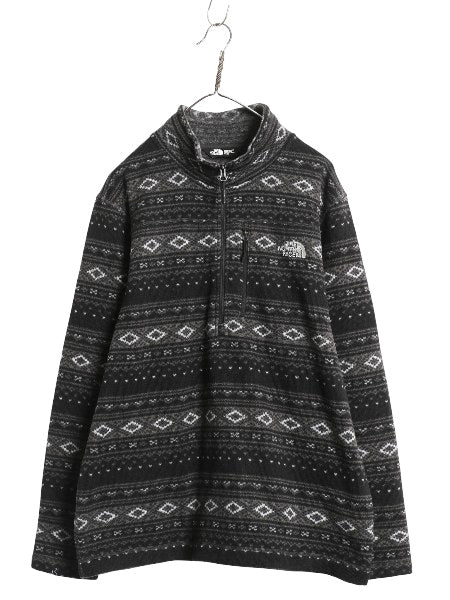 US企画 ノースフェイス セーター フリース ジャケット メンズ XL 古着 プルオーバー ジャンパー ニット ハーフジップ ノルディック 総柄 黒