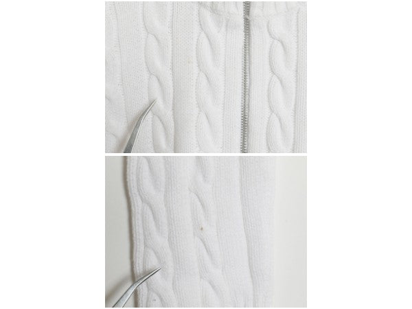 ローレン ラルフローレン フルジップ コットン ケーブル ニット セーター レディース M ポロ ハイネック ジャケット ワンポイント ホワイト
