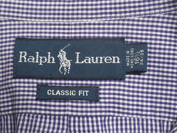 90s ラルフローレン ギンガム チェック 長袖 ボタンダウン シャツ メンズ L / オールド ポロ 長袖シャツ ワイシャツ ワンポイント ツートン